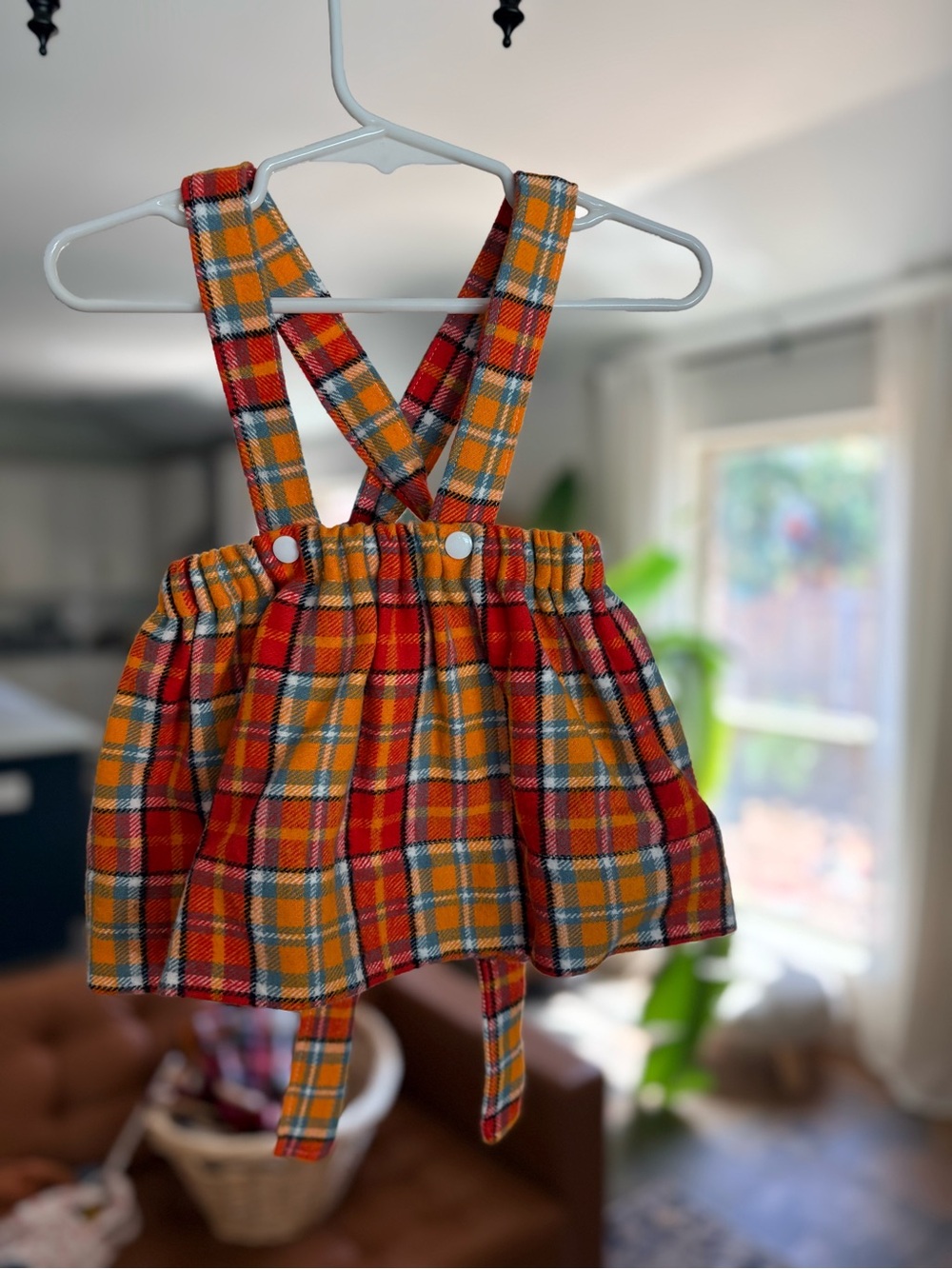 Plaid Suspenders Skirt for Kids in Orange and Red 6-9 months